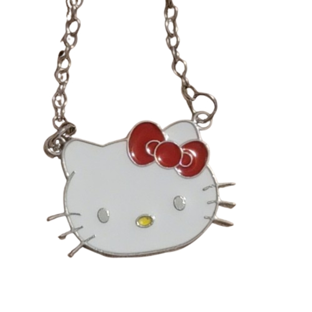 Hello Kitty Red and White Necklace Silvertone Chain